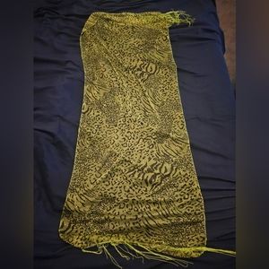 Bright Green Animal Print Scarf With Rhinestones